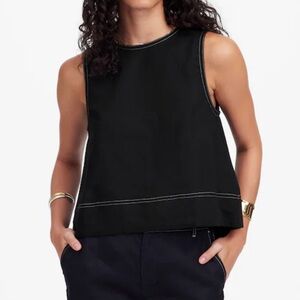 Madewell Linen Pleated Shell Top in Black